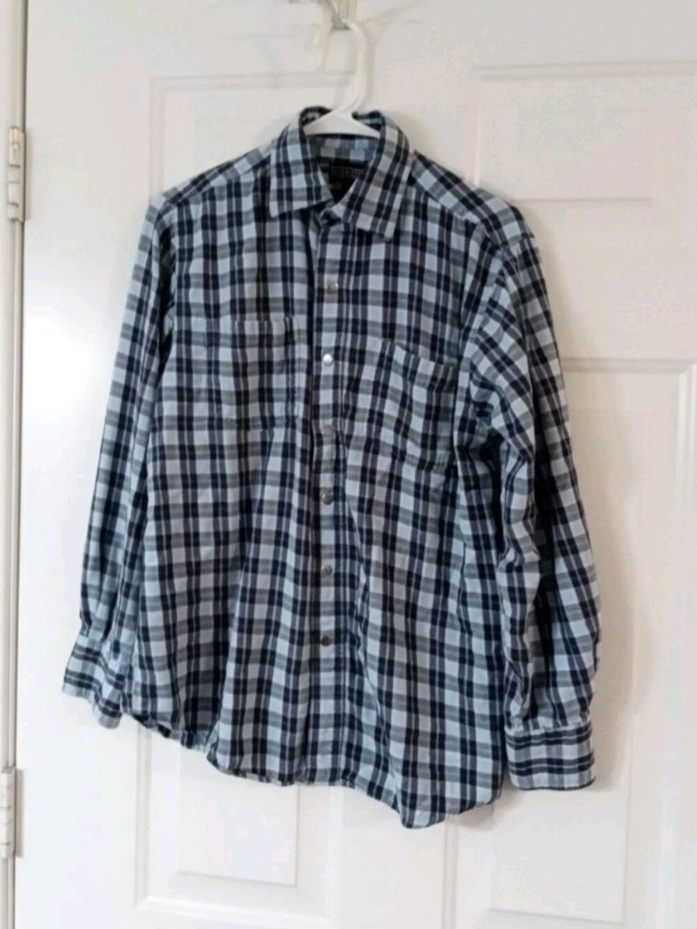 Dakota Flannel Shirt Mens Small Blue Plaid Chore Western 90s Vtg Workwear Snaps